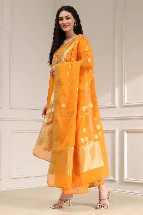 Yellow Banarasi Silk Anarkali Suit My Store