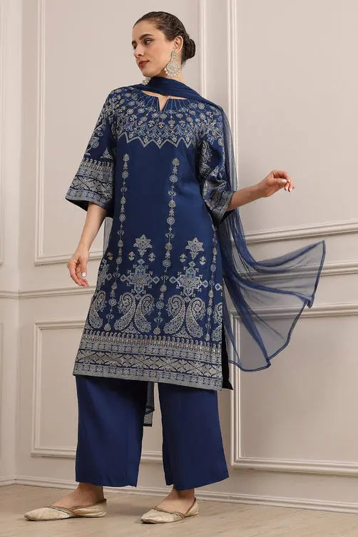 Navy Blue Embroidered Salwar Suit My Store