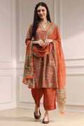 Orange Floral Printed Salwar Suit My Store