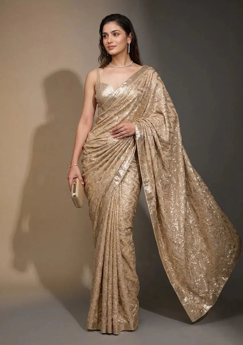 Gold Sequin Saree My Store
