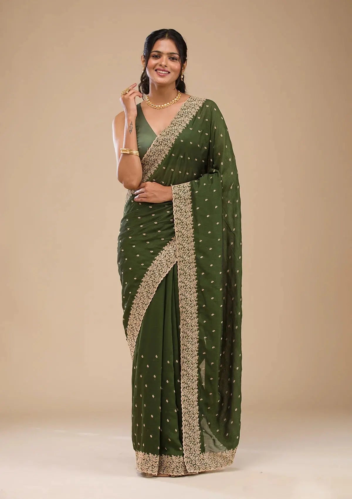 Green Embroidered Georgette Saree My Store