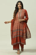 Teal Blue Printed Cotton Salwar Suit My Store