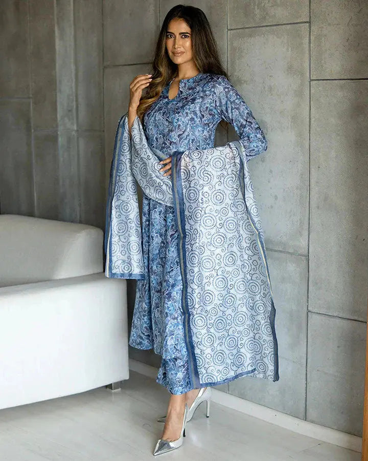 Indigo Bloom Printed Suit Set My Store